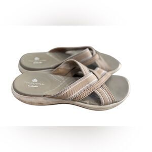 Clarks Cloud Steppers Mira Grove Sandals 9 Womens Tan Comfort Slip-On Slide